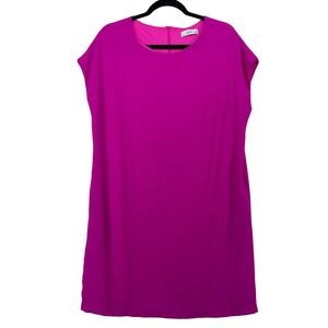 Ovi Size Large Shift Mini Dress Magenta Pink Cap Sleeve Pockets Vibrant Womens